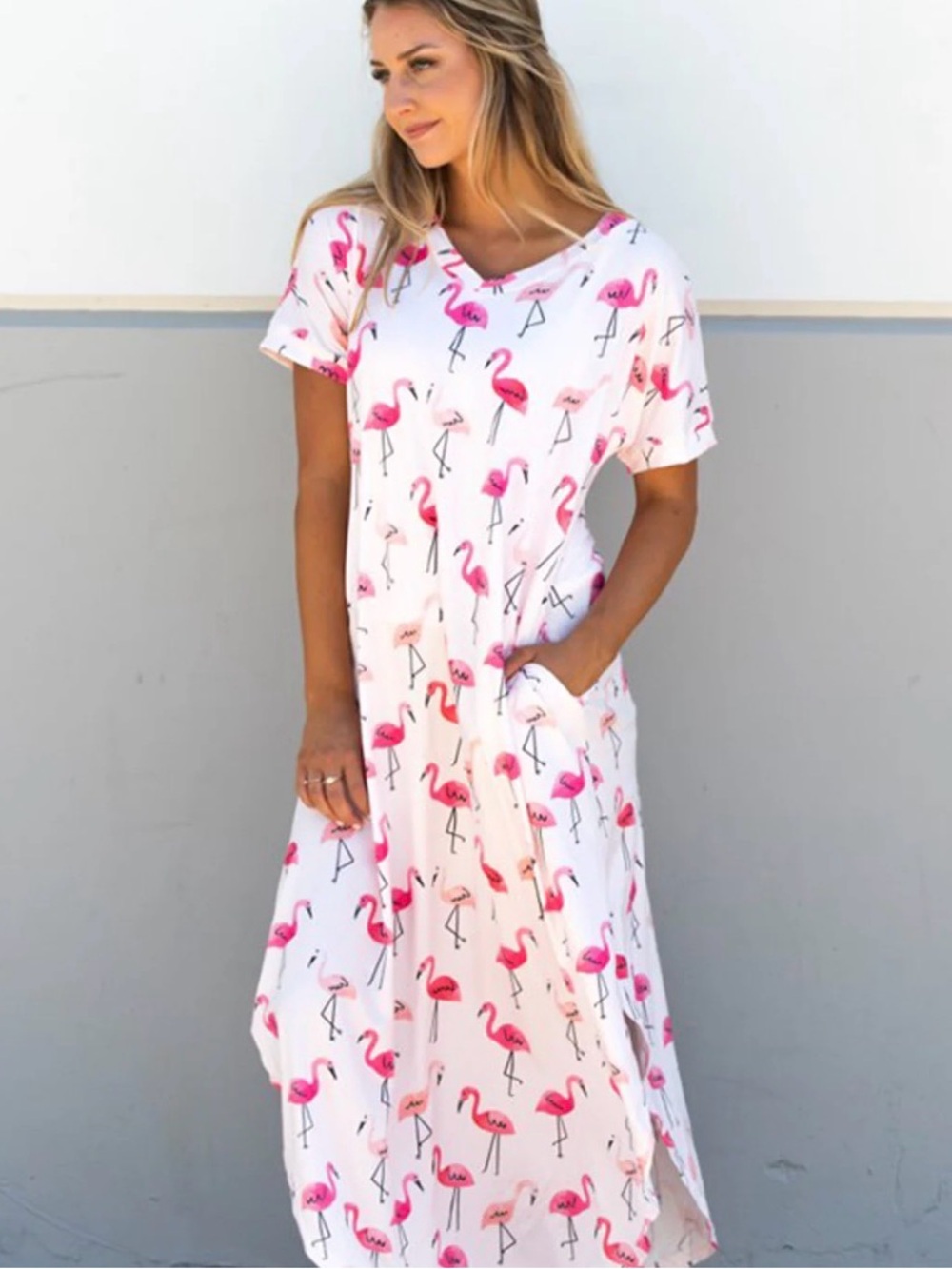Tickled Teal Pink Maxi Dress with Pink Flamingo Print